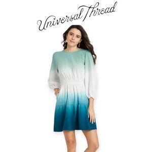 Universal Thread Dip Dye Ombre Cotton Midi Dress Size XS Blue Green Summer Dress